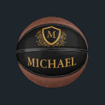 Personalisierter Name des Monogramms Mini Basketball<br><div class="desc">Schwarz und Gold Personalisiert Stylish Monogram Name. Für weitere Anpassungen klicken Sie bitte auf die Schaltfläche "Anpassen" und verwenden Sie unser Designwerkzeug,  um diese Vorlage zu ändern.</div>