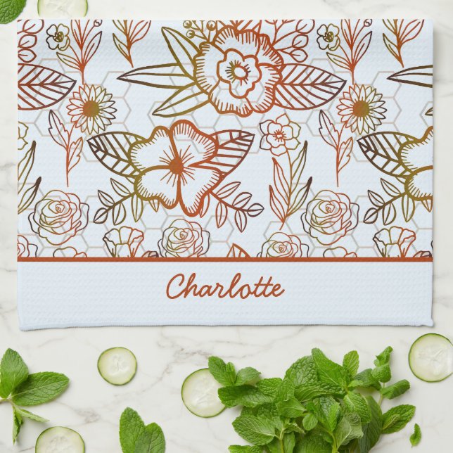 Personalisierter Name des nahtlosen Blumenmusters  Geschirrtuch (Gefaltet)