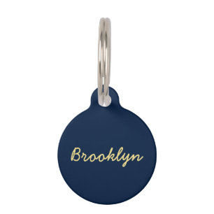 Personalisierter Name des navesenblauen Goldskript Haustiermarke