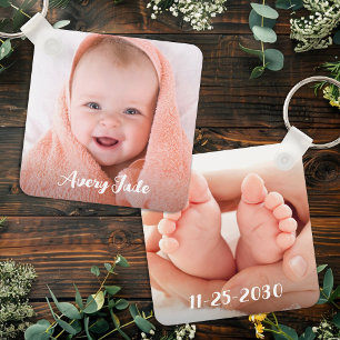 Personalisierter Name des Neugeborenen-Fotos und G Schlüsselanhänger