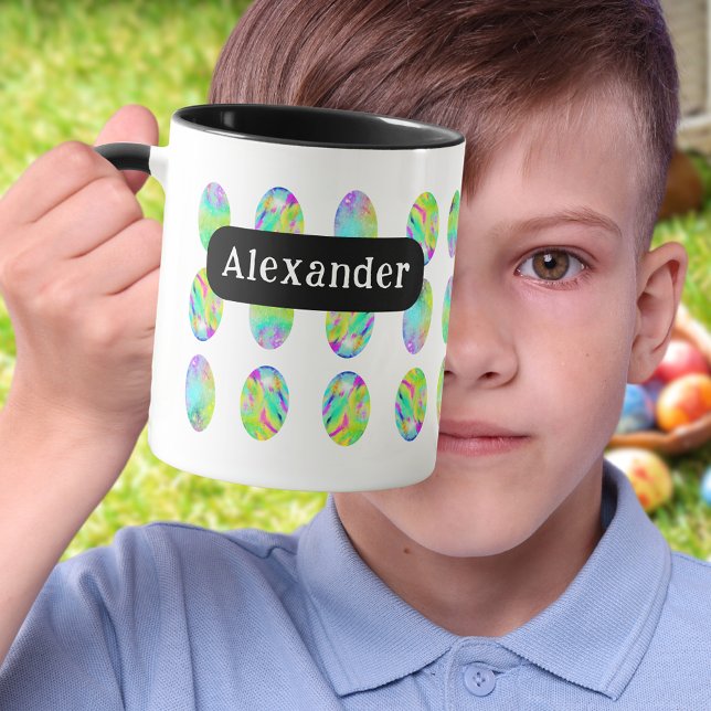 Personalisierter Name des Ostereis Tasse (Personalized name modern colorful Easter egg hunt spring brunch garden party mug)