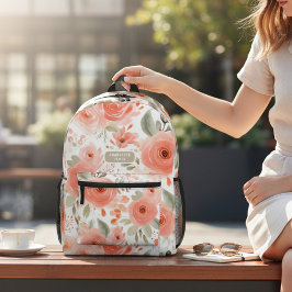 Personalisierter Name des Peach Watercolor Floral  Bedruckter Rucksack