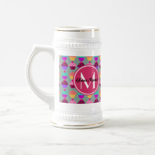 Personalisierter Name des Pink Cupcake, benutzerde Bierglas