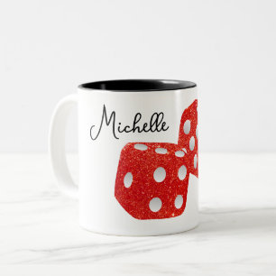 Personalisierter Name des Red Glitzer Dice Zweifarbige Tasse