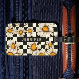 Personalisierter Name des Retro Groovy Daisy Check Gepäckanhänger