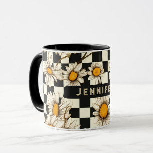 Personalisierter Name des Retro Groovy Daisy Check Tasse