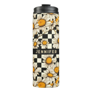 Personalisierter Name des Retro Groovy Daisy Check Thermosbecher