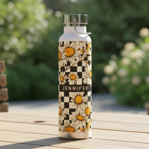 Personalisierter Name des Retro Groovy Daisy Check Trinkflasche