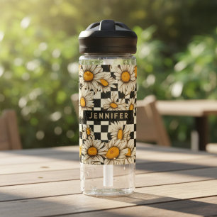 Personalisierter Name des Retro Groovy Daisy Check Trinkflasche