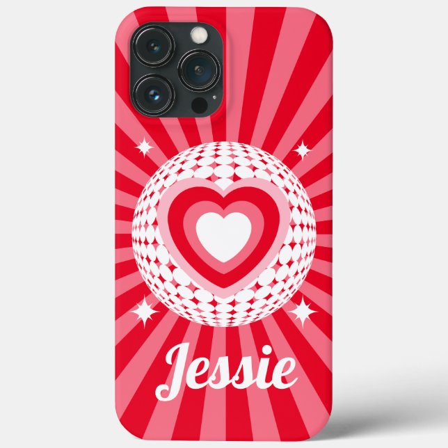 Personalisierter Name des Retro Red Heart Case-Mate iPhone Hülle (Rückseite)