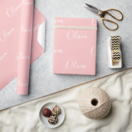 Personalisierter Name des rosa Skripts Geschenkpapier