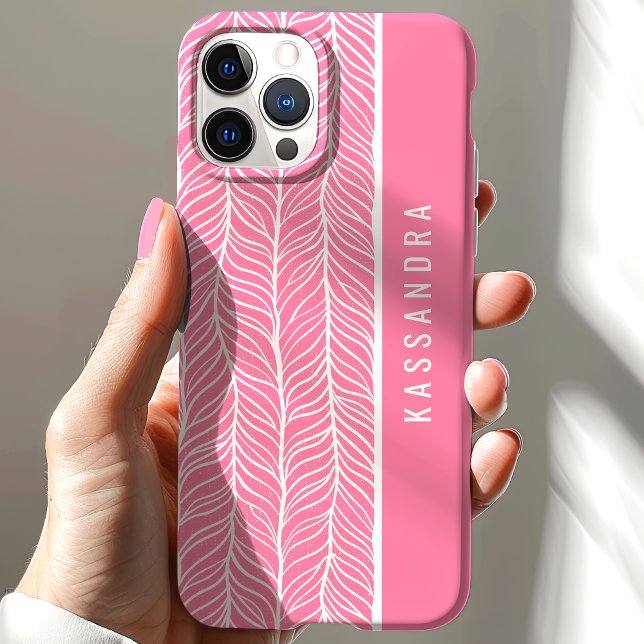 Personalisierter Name des rosa und weißen Herringb Case-Mate iPhone Hülle (Von Creator hochgeladen)