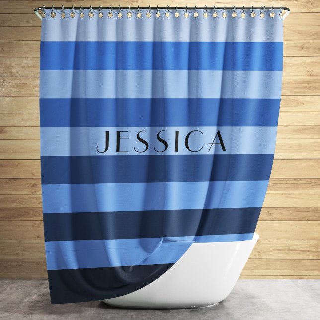 Personalisierter Name des roten Musters Duschvorhang (Blue Monochrome Striped Pattern Personalized Name Shower Curtain)