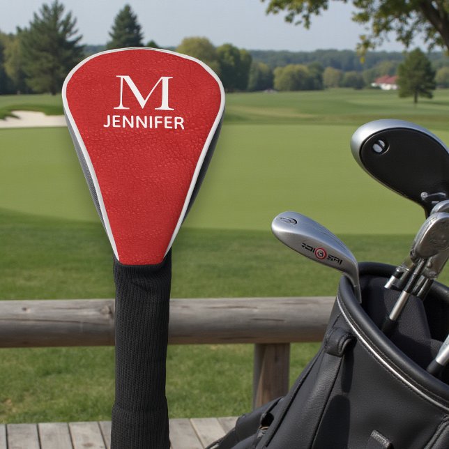 Personalisierter Name des roten textilen Ledermono Golf Headcover (Von Creator hochgeladen)