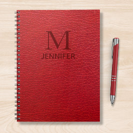 Personalisierter Name des roten textilen Ledermono Notizblock