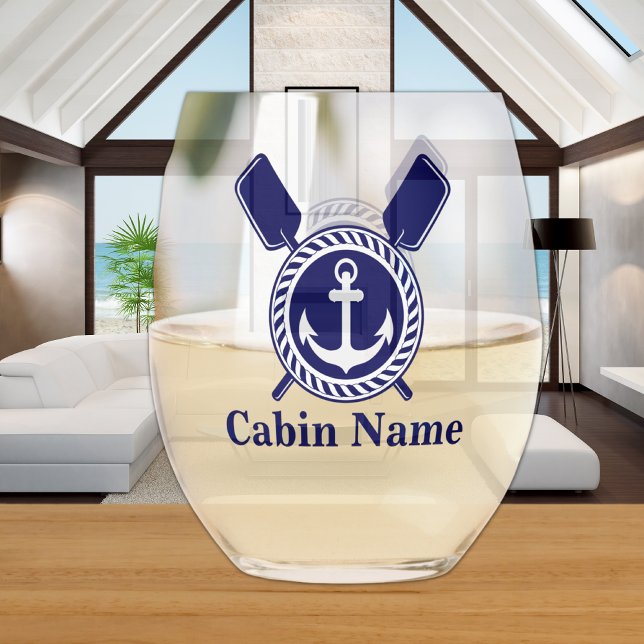 Personalisierter Name des Schiffes Anchor Navy Blu Weinglas Ohne Stiel (Von Creator hochgeladen)