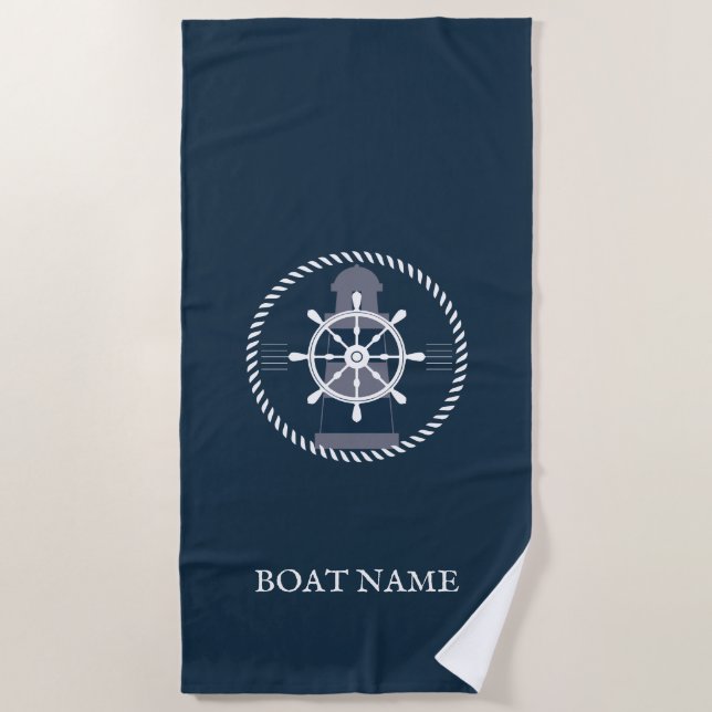 Personalisierter Name des Schiffes Navy Blue Strandtuch (Vorderseite)
