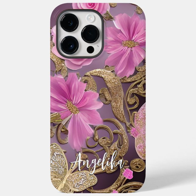 Personalisierter Name des Schmetterlings Rosa und  Case-Mate iPhone Hülle (Rückseite)