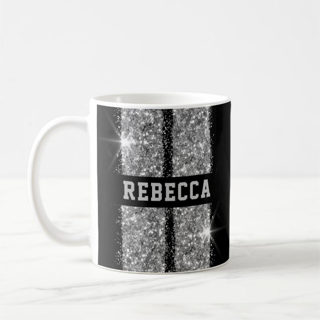 Personalisierter Name des Silver Racing Strips Kaffeetasse (Links)