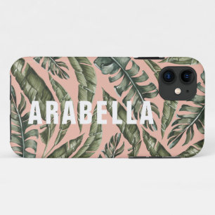 Personalisierter Name des tropischen Blatts und An Case-Mate iPhone Hülle