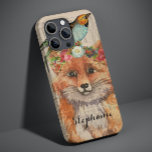 Personalisierter Name des Wasserfarbenfoxs Floral  Case-Mate iPhone 14 Hülle<br><div class="desc">Watercolor Fox Floral Collage Personalisiert Name iPhone Smart Phone Cases bietet eine moderne Aquarellmalerei eines Fuchs mit einer Blumenkrone mit einem Vogel auf ihrem Kopf. Personalisieren Sie Ihren individuelle Name, indem Sie den Text im dafür vorgesehenen Textfeld bearbeiten. Perfekte Geschenke für Weihnachten, Feiertage, Geburtstag, Muttertag, beste Freunde, Schwestern und mehr....</div>