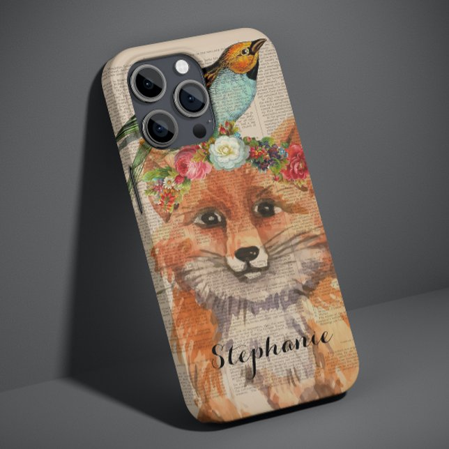Personalisierter Name des Wasserfarbenfoxs Floral  Case-Mate iPhone Hülle (Von Creator hochgeladen)