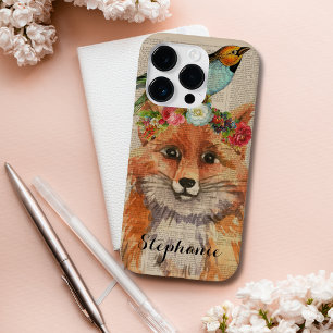 Personalisierter Name des Wasserfarbenfoxs Floral  Case-Mate iPhone 14 Pro Hülle