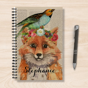 Personalisierter Name des Wasserfarbenfoxs Floral  Notizbuch