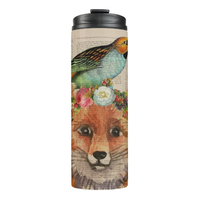 Personalisierter Name des Wasserfarbenfoxs Floral  Thermosbecher (Vorderseite)