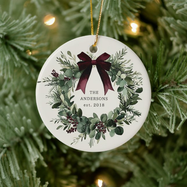 Personalisierter Name des Weihnachtskranzes Keramik Ornament (Baum)