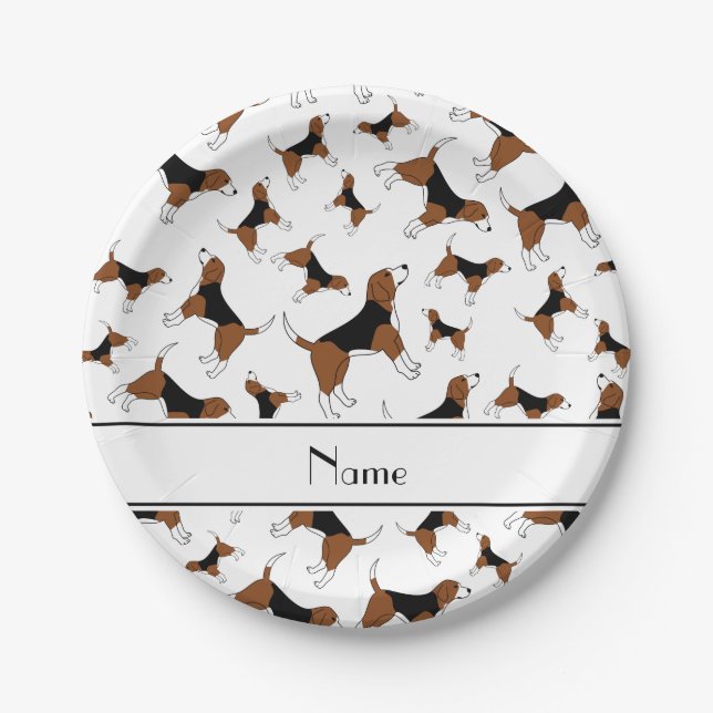 Personalisierter Name des weißen Beagle Pappteller (Vorderseite)