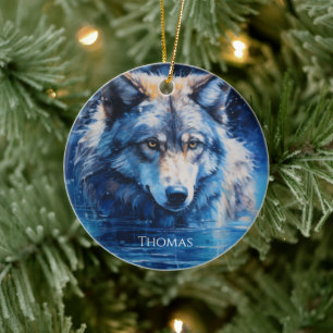 Personalisierter Name des WinterWolfs Keramik Ornament