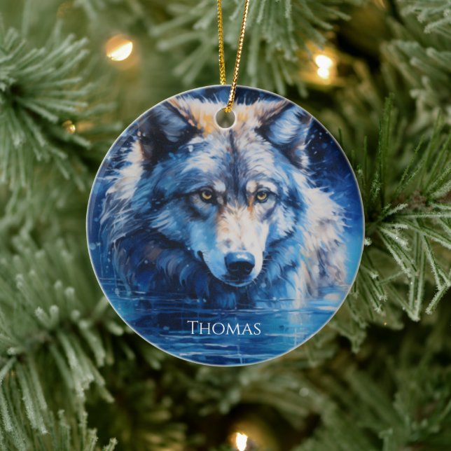 Personalisierter Name des WinterWolfs Keramik Ornament (Baum)