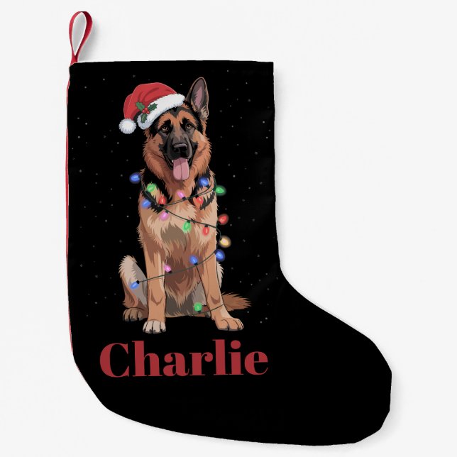 Personalisierter Name Deutscher Schäferhund Weihna Kleiner Weihnachtsstrumpf (Vorderseite)