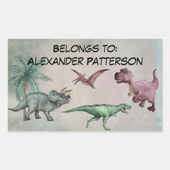 Personalisierter Name Dino Dinosaurier Aufkleber B (Vorderseite)