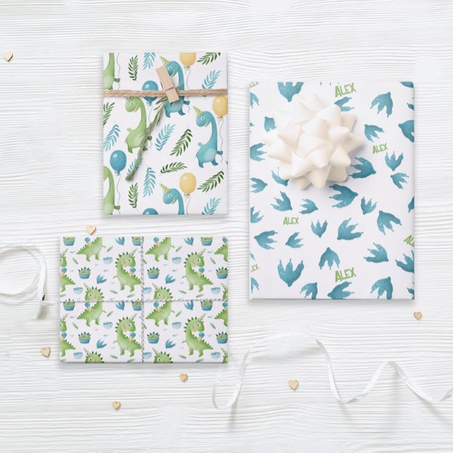 Personalisierter Name Dinosar Geschenkpapier Set (Personalized dinosaur gift wrap will thrill your dino lover.)
