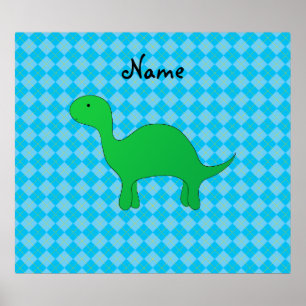 Personalisierter Name Dinosaurier Blaue Raute Poster