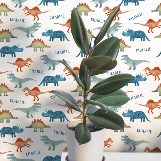Personalisierter Name Dinosaurier Tapete (Fun unique personalized dinosaur wallpaper with child's name for kid's room and nursery)