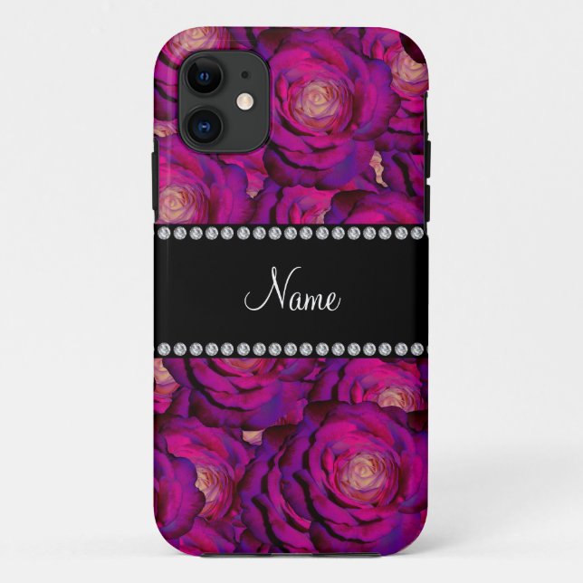 Personalisierter Name dunkle lila Rose Case-Mate iPhone Hülle (Rückseite)