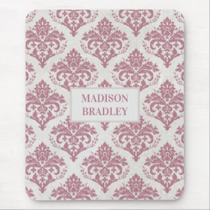 Personalisierter Name Dusty Pink Vintag Damask Pat Mousepad