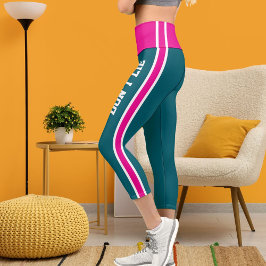Personalisierter Name Eigener Weißrosa Aquamarin Capri Leggings