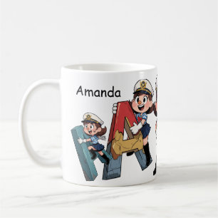 Personalisierter Name & eine Segler-Cartoonfigur Kaffeetasse