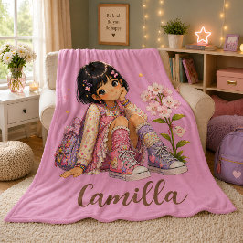 Personalisierter Name eines dunkelhaarigen Mädchen Fleecedecke