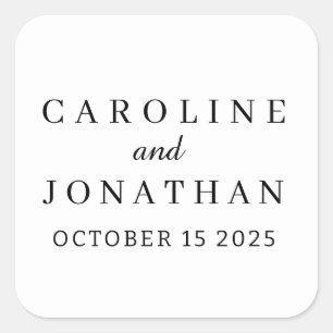 Personalisierter Name Einfache moderne Hochzeit Quadratischer Aufkleber