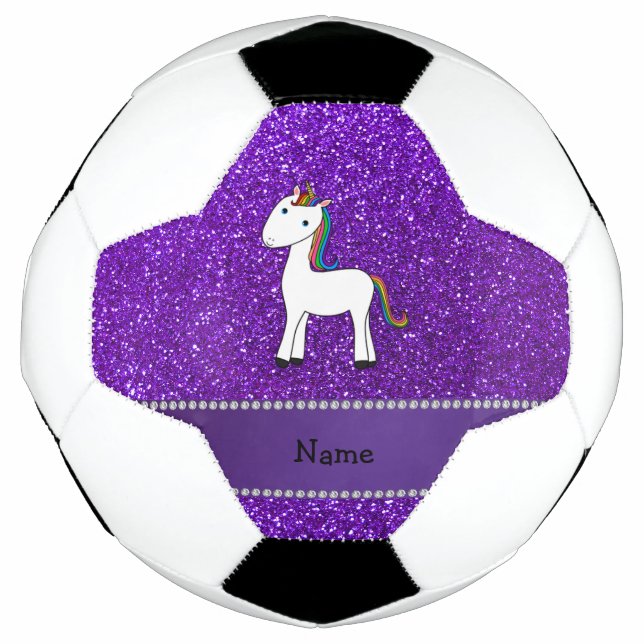 Personalisierter Name Einhorn lila Glitzer Fußball (Vorderseite)