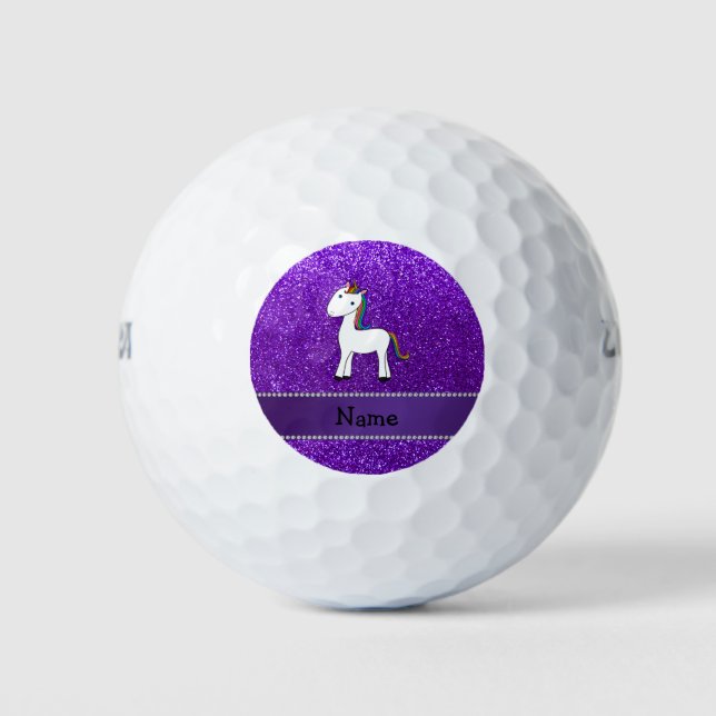 Personalisierter Name Einhorn lila Glitzer Golfball (Vorderseite)