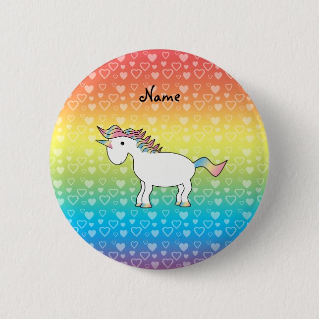 Personalisierter Name Einhorn Regenbogenherzen Button (Vorderseite)