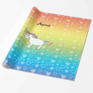 Personalisierter Name Einhorn Regenbogenherzen Geschenkpapier