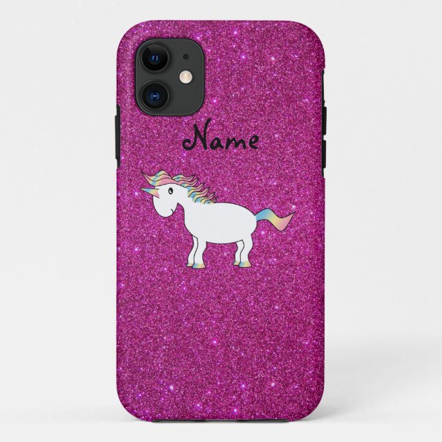 Personalisierter Name Einhorn Rosa Glitzer Case-Mate iPhone Hülle (Rückseite)