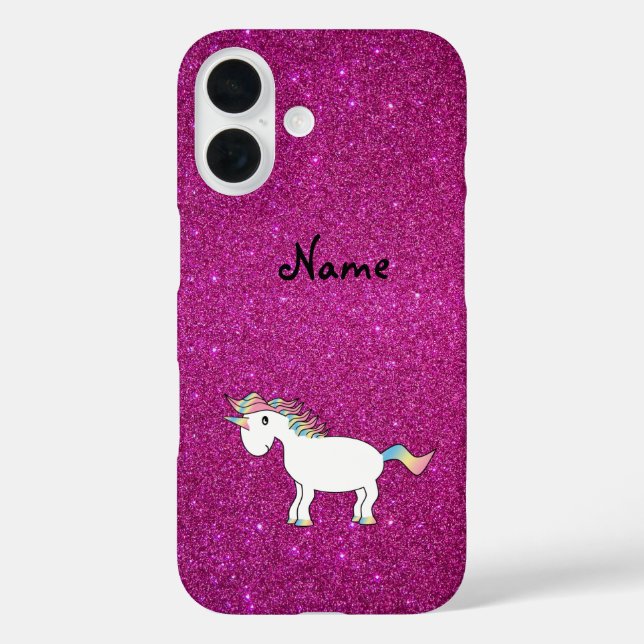 Personalisierter Name Einhorn Rosa Glitzer Case-Mate iPhone Hülle (Rückseite)